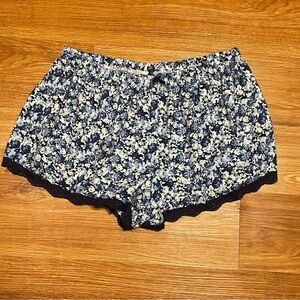 Cynthia Rowley Ladies Sleep Shorts, Pajama Shorts, Lace Trim Navy Blue Size XL